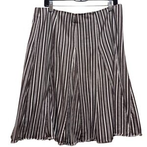 Boden Striped Midi Skirt Pleated Brown White Casual Women's Size‎ 14L